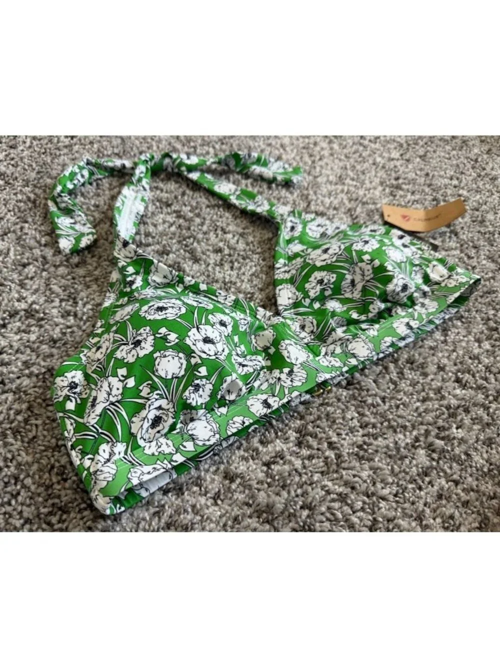 CREMIEUX NWT Poppy Floral Tie Neck Swim Bikini Top Women's Size 36DD